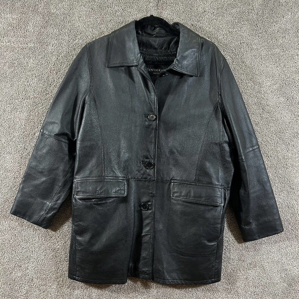 Centigrade Jacket Womens Large Black‎ Leather Zip Out Insulated Liner Button up